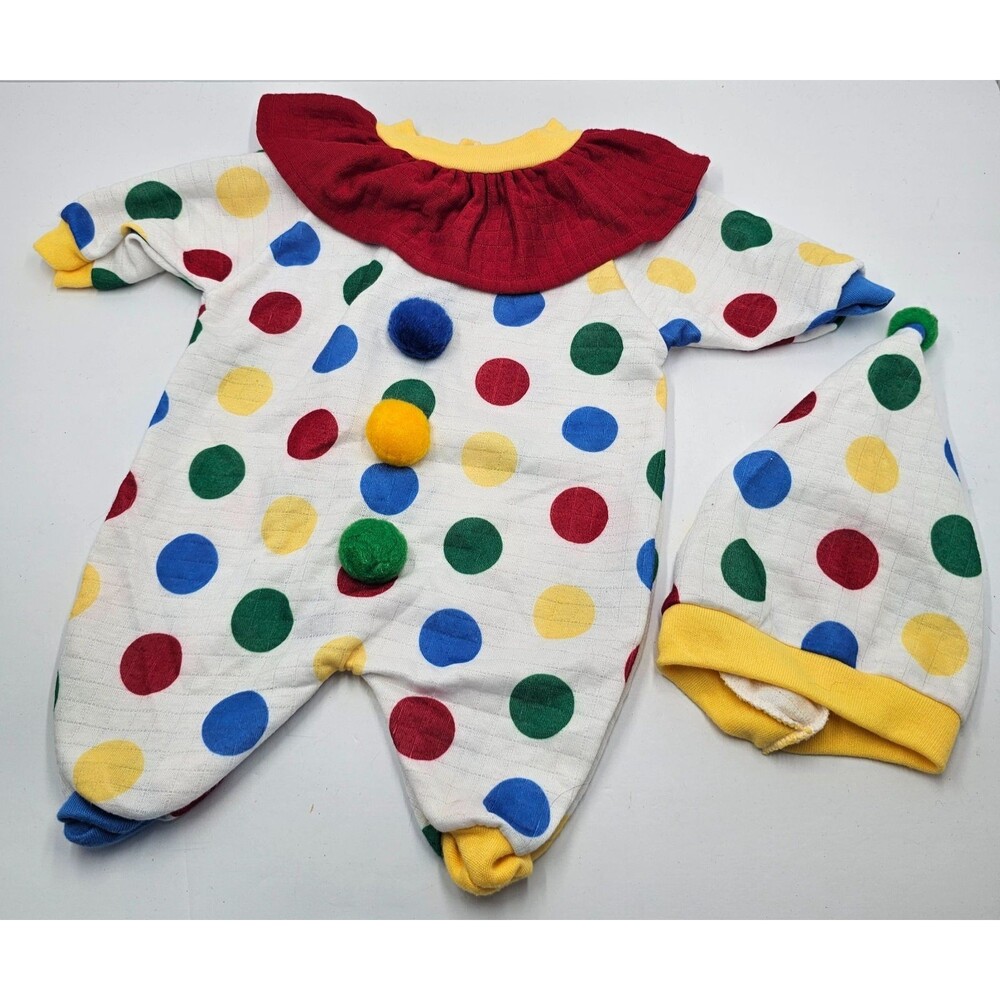 Vintage Small Steps Infant 0-3M Clown Costume Outfit Set Polka Dot Halloween